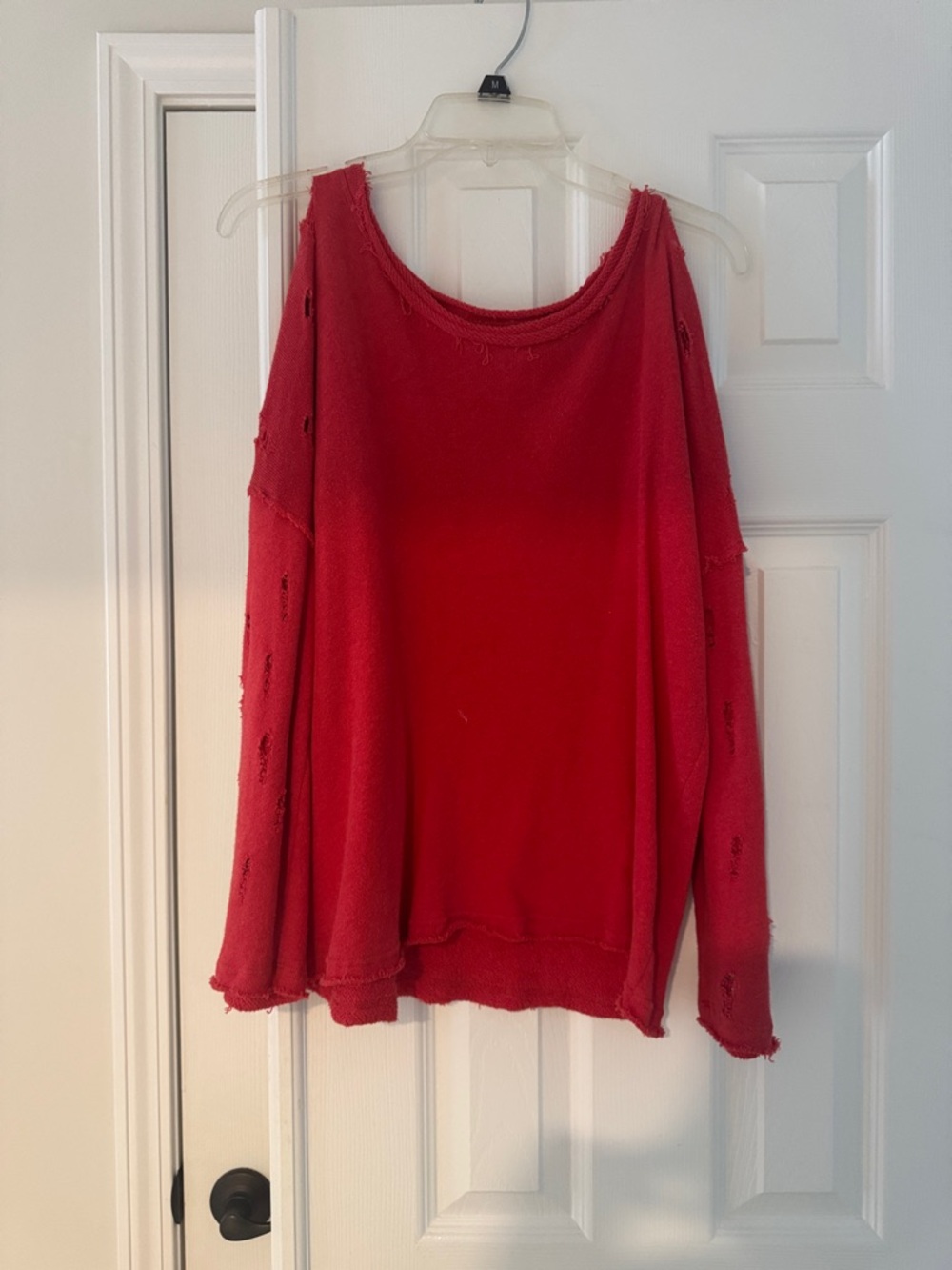 bp Red Distressed Off-the-Shoulder Sweater
